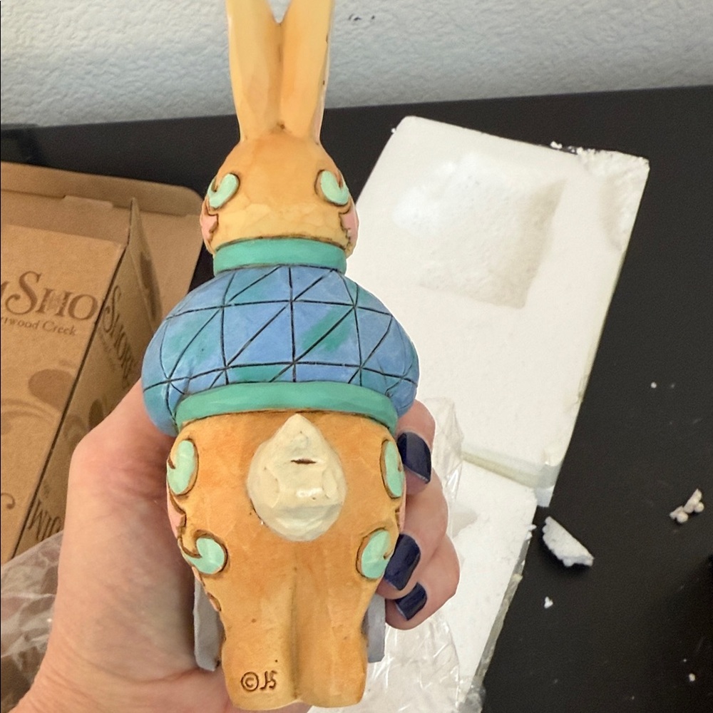 Jim Shore Blue and Brown Easter Bunny Figurine - Picture 6 of 7